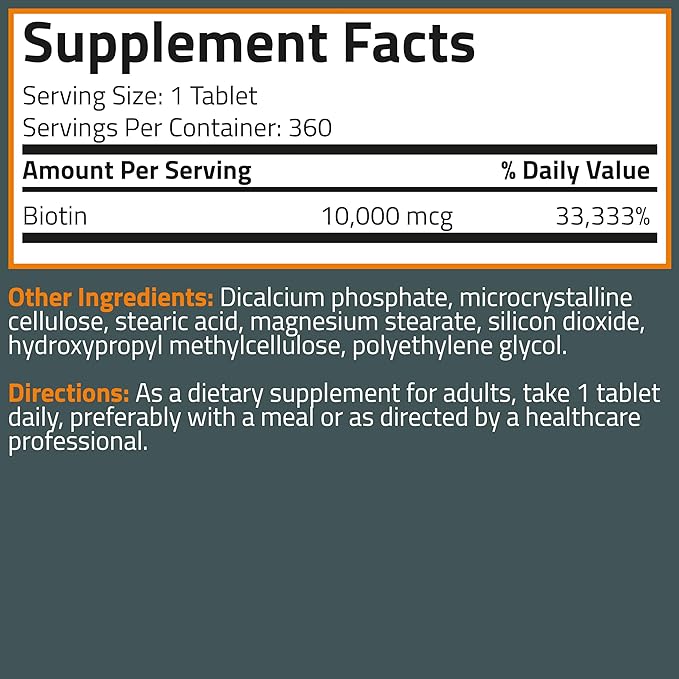 Bronson Biotin 10,000mcg, Supports Healthy Hair, Skin and Nails, Vegetarian, Non-GMO, 360 Tablets