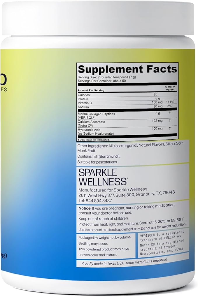 Sparkle Wellness Marine-derived VERISOL Bioactive Hydrolyzed Collagen Peptides | Collagen Powder Supplement with Vitamin C & Hyaluronic Acid | Marine Skin Boost Plus (Vanilla) [50-Serves]