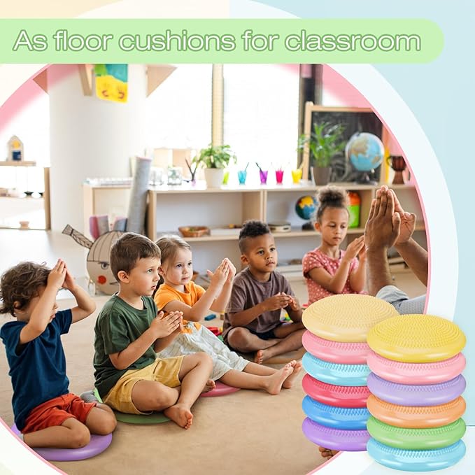 Amylove 13 Pcs Wiggle Seat Inflated Wobble Cushion for Sensory Kid 13 Inch Balance Disc Kids Flexible Seating Exercise Sensory Pad Chair Cushion for Classroom Office School