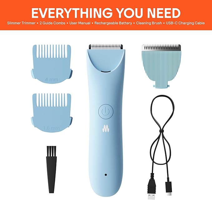 MERIDIAN Slimmer Trimmer – Electric Razor for Women, Bikini Line & Pubic Hair Trimmer, Rechargeable & Waterproof, Painless, Flawless Shave for Sensitive Skin, Gentle, Quiet & Travel-Friendly, Sky