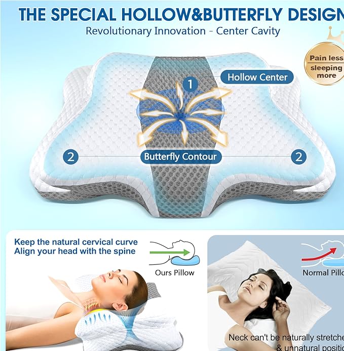 Cervical Neck Pillow for Pain Relief Sleeping, Contour Memory Foam Pillows, Ergonomic Side Sleeper Pillows for Adults, Orthopedic Neck Support Pillow for Back Stomach Sleepers-King Size
