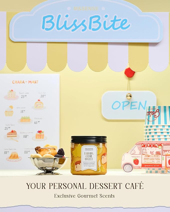 M&SENSE Banana Cream Pudding Scented Candle, 11.6oz Natural Soy Wax, 70 Hours Long Lasting Clean Burn, Holiday Jar Candle for Home Decor, Non-Toxic Relaxing Aromatherapy Gifts for Women