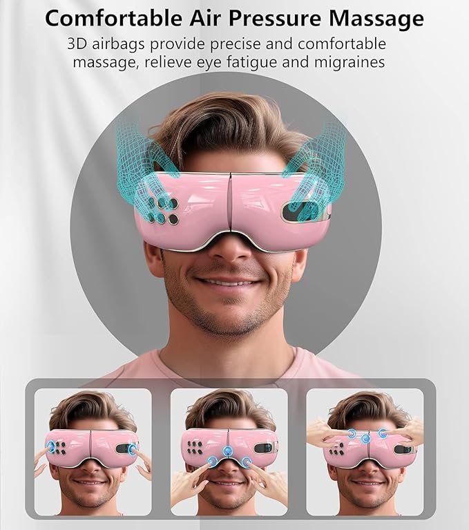 Eye Massager with Heat and Cooling for Migraines, Dry Eyes, Dark Circles, Rechargeable Bluetooth Music Heat Cold Eye Massager Mask Improve Sleeping Gifts for Woman and Man