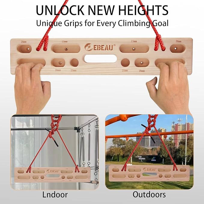 ebeau Climbing Hangboard Portable Hangboard Rock Climbing Holds for Climbing and Grip Training, Door-Mounted Workouts, and Pull-Up Bars for Rock Climbers for Climbers