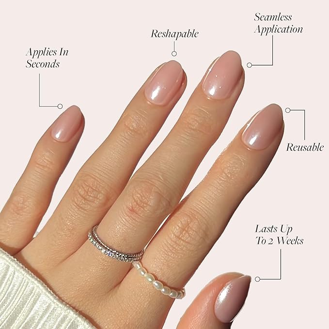 Glamnetic Press On Nails - Pinch Me | Short Oval Fake Nails, Blush Pink with a Glossy, Glazed Finish, Salon Quality | 15 Sizes - 30 Nail Kit with Glue