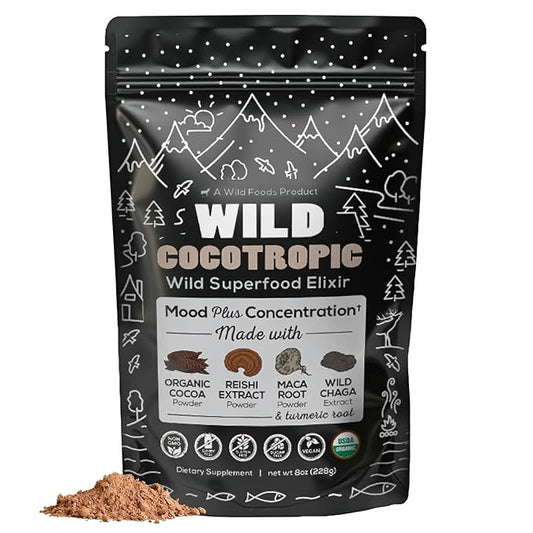 Organic Cocotropic Superfood Mushroom Hot Chocolate Mix, 8 oz | Non-GMO, Vegan, Gluten Free, Reishi Mushrooms, Chaga