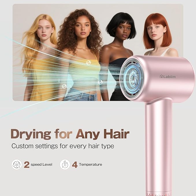 Hair Dryer, High-Speed Ionic Low Noise Blow Dryer with Brushless Motor for Fast Drying, Thermo-Control Quiet Compact Hair Blow Dryer, Hairdryer with 1 Nozzle Attachments for Home Salon Travel