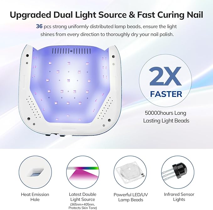 Lavinda UV Light for Gel Nails, 54W UV LED Nail Lamp Cordless Rechargeable Nail UV Lamp Nail Light with 4 Timer and LCD Display, Professional Nail Polish Curing Lamp Nail Dryer for Salon Use