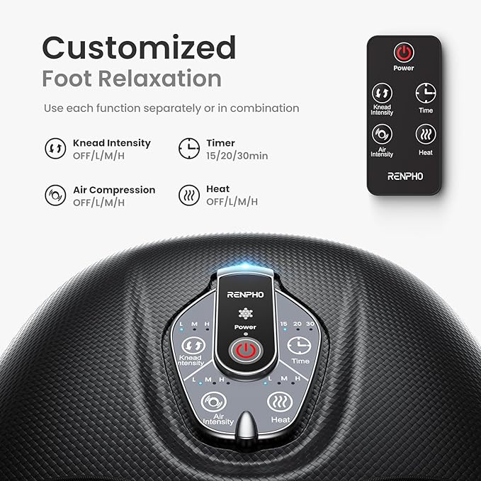 RENPHO Foot Massager Machine with Heat [2025 Upgraded], Shiatsu Foot Massager for Plantar Fasciitis, Birthday Gifts for Women, Wireless Control, 2025 New Upgraded, BK