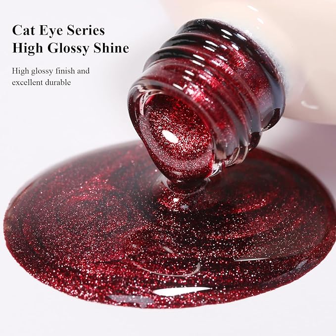 Imtiti 10ml Red Cat Eye Gel Nail Polish Long Lasting Soak Off UV Led Gel Polish Salon DIY at Home with Magnetic Stick Gift for Women 1Pcs