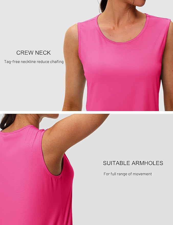 MAGCOMSEN Women's Workout Tank Top Athletic Muscle Sleeveless Crew Neck Shirt UPF 80+ Moisture Wicking Gym Running