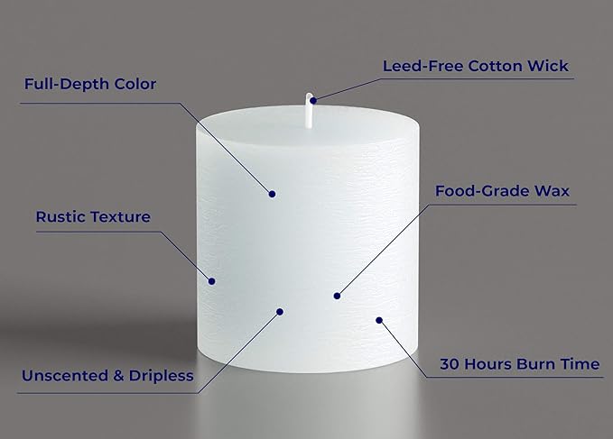 Melt Candle Pillar Candles, 3 Pack - Unscented Candles for Home, Church, Weddings, & More - 3" x 3", White