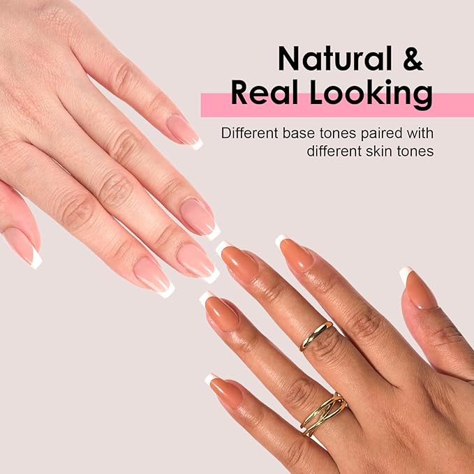 Canvalite French Tip Press on Nails Gel Nail Tips - 300Pcs Pre-Colored Quick and Easy Fake Nails with Designs Coffin Nails Tips Short Press on Nails DIY Nail Extensions, Pink White