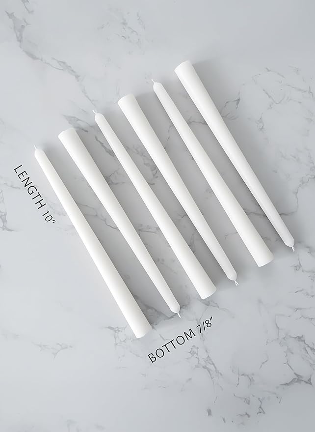 12pk 10" Classic Taper Candles, White, 7-8 Hours Long Burning, Unscented Tall Candlesticks