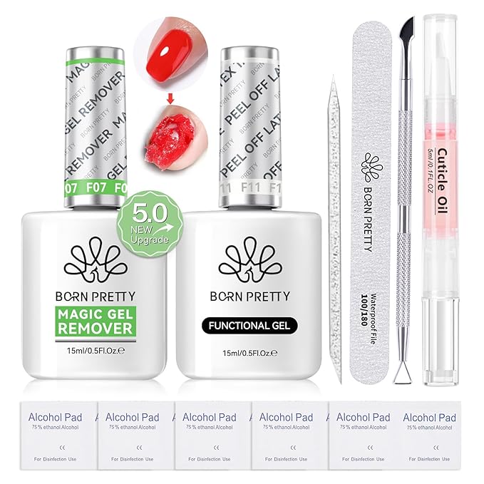 BORN PRETTY Gel Polish Remover Kit for Nails, Gel Nail Polish Remover 3-5 Minutes Removal, Liquid Latex Tape Easy to Peel Off, with Manicure Tools, No Need for Soaking Or Wrapping