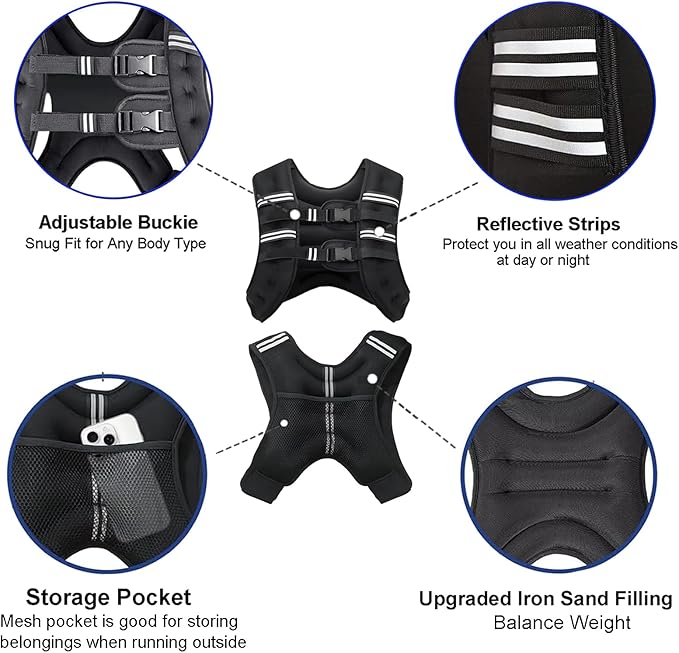 Weighted Vest for Women and Men, 8/12/16/20lb Weight Vest with Reflective Stripe for Workout, Strength Training, Running, Fitness, Muscle Building, Weight Loss, Weightlifting