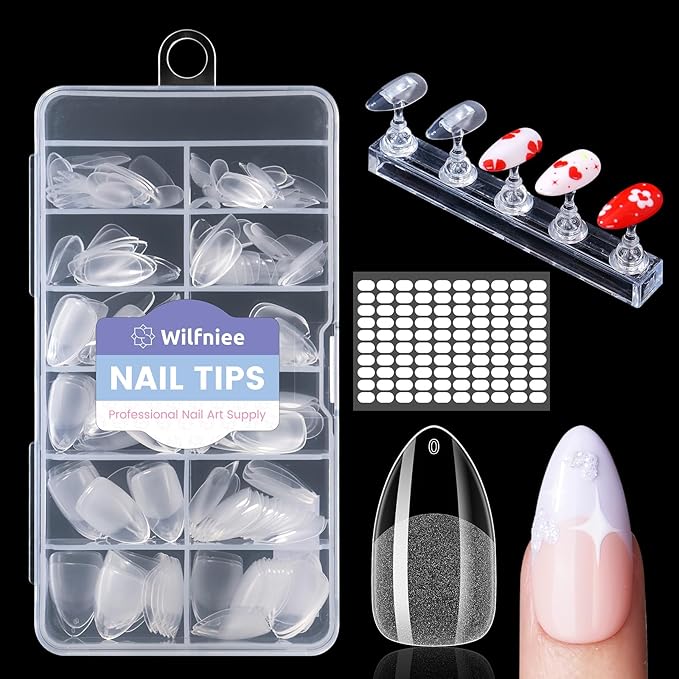 Medium Almond Nail Tips: 240PCS Soft Gel Clear Almond Pre-Shaped Nails Tips with Nail Stand, 12 Sizes Full Cover Fake Press on Nails for Acrylic Nail Tip Home DIY Salon Nails