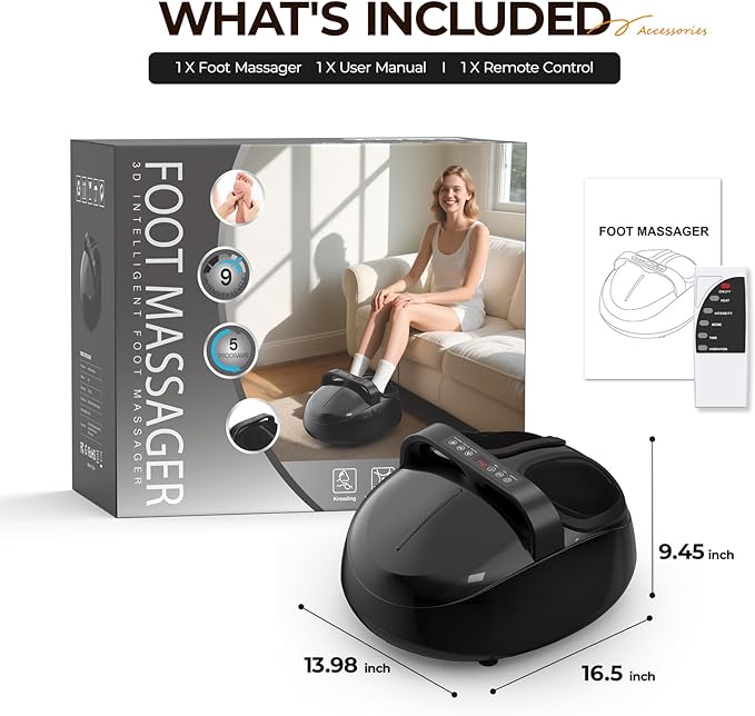 Foot Massager with Heat - Shiatsu Kneading & Rolling Compression, 5 Massage Modes with Adjustable Intensity, Fits Up to Size 13, Home Relaxation Gift
