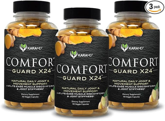 KaraMD Comfort Guard X24 | Joint & Movement Support Supplement | Turmeric Curcumin, Boswellia & Ginger | Ease Muscle Discomfort & Joint Stiffness | Non-GMO, Gluten Free & Vegan Friendly (3 Pack)