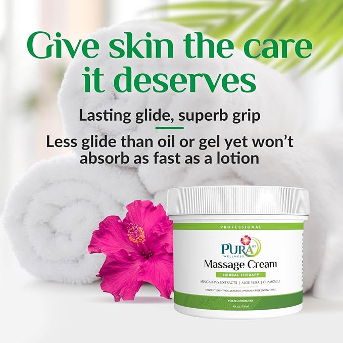 Wellness Professional Herbal Massage Cream, 4oz, Pura Massage Cream for Muscle Relief, Professional Deep Tissue Therapy, Wellness Herbal Massage