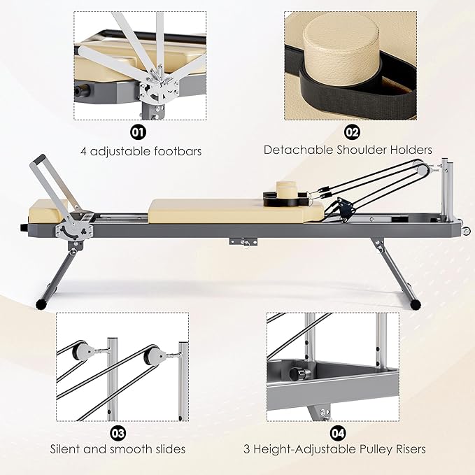 DlandHome Pilates Reformer, Foldable Pilates Reformer Machine with Springs & Resistance, Suitable for Advanced and Beginners Users Adjustable Pilates Equipment for Full-Body Home Workout Up to 330 lbs