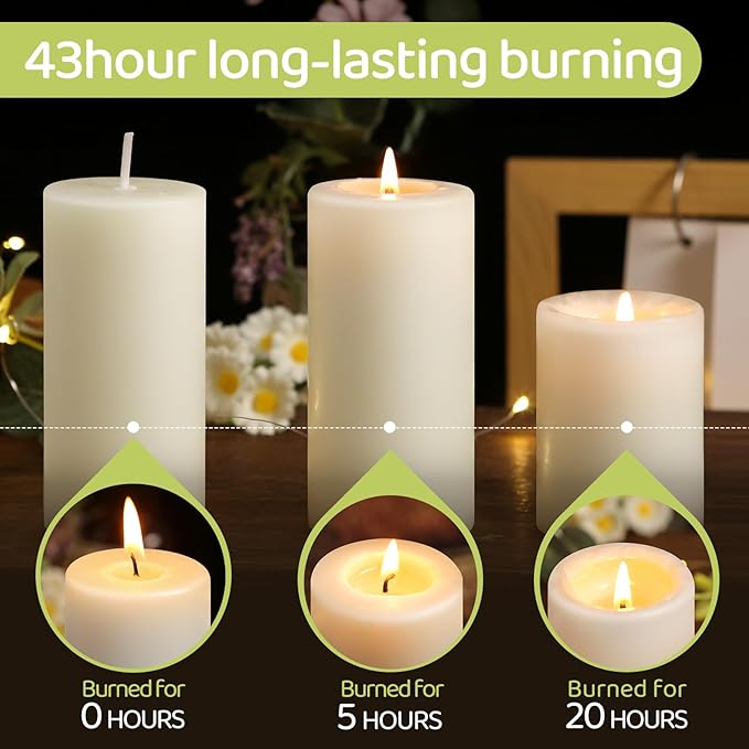 Natural Beeswax Pillar Candles,100% Pure Beeswax Candles-258 Hours Long Burning,Off-White Unscented Bees Wax Candles for Home,Prayer,Dripless Smokeless Organic Pillar Candles Bulk-2x4in-6 Pack