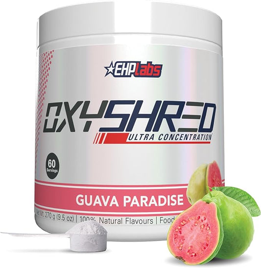 EHP Labs OxyShred Pre Workout Powder & Shredding Supplement - Preworkout Powder with L Glutamine & Acetyl L Carnitine, Energy Boost Drink - Guava Paradise, 60 Servings