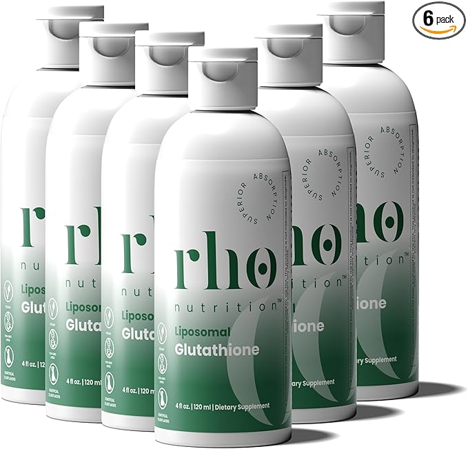 Rho Nutrition Liposomal Glutathione - Ultra High Absorption Liquid Glutathione Supplement - Supports Natural Detoxification, Immune System, Skin Health, Mental Clarity & Overall Well-Being - 6-Pack