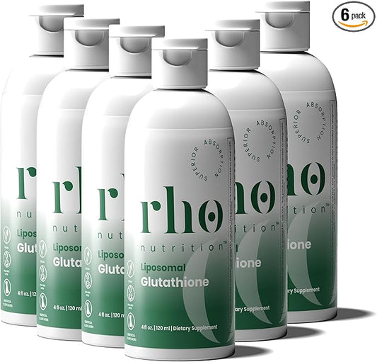 Rho Nutrition Liposomal Glutathione - Ultra High Absorption Liquid Glutathione Supplement - Supports Natural Detoxification, Immune System, Skin Health, Mental Clarity & Overall Well-Being - 6-Pack