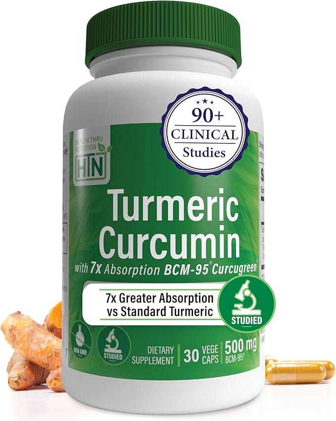 Health Thru Nutrition Turmeric Curcumin Complex 500mg | as BCM-95 Curcugreen Clinically Studied | Vegan Certified | (Non-GMO and Hypoallergenic (Pack of 30)