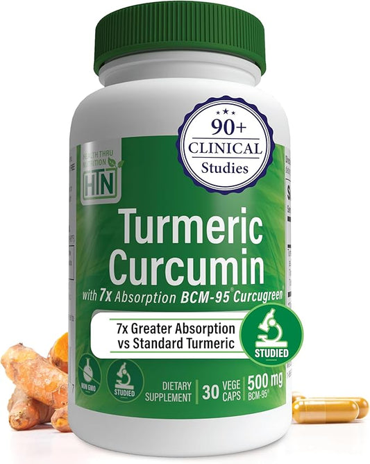 Health Thru Nutrition Turmeric Curcumin Complex 500mg | as BCM-95 Curcugreen Clinically Studied | Vegan Certified | (Non-GMO and Hypoallergenic (Pack of 30)