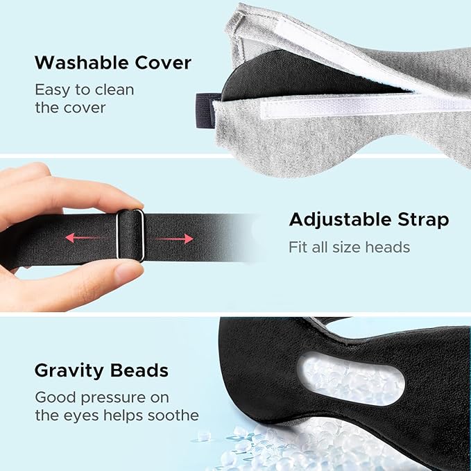 Ezona Heated Eye Mask, Warm Eye Compress Mask for Dry Eyes, USB Electric Eye Heating Pad with Temperature & Timer Control, Dry Eyes, Blepharitis, Sinus Migraine (Black)