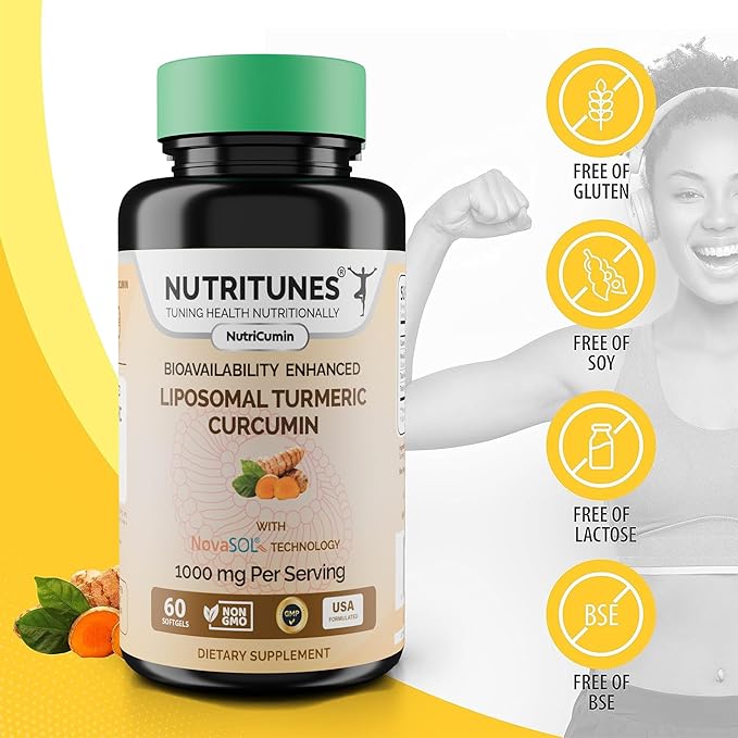 Turmeric Curcumin Supplement 1000mg for Joint Support-185x Bioavailable & High Absorption with NovaSOL Technology – 60 NutriCumin Softgels