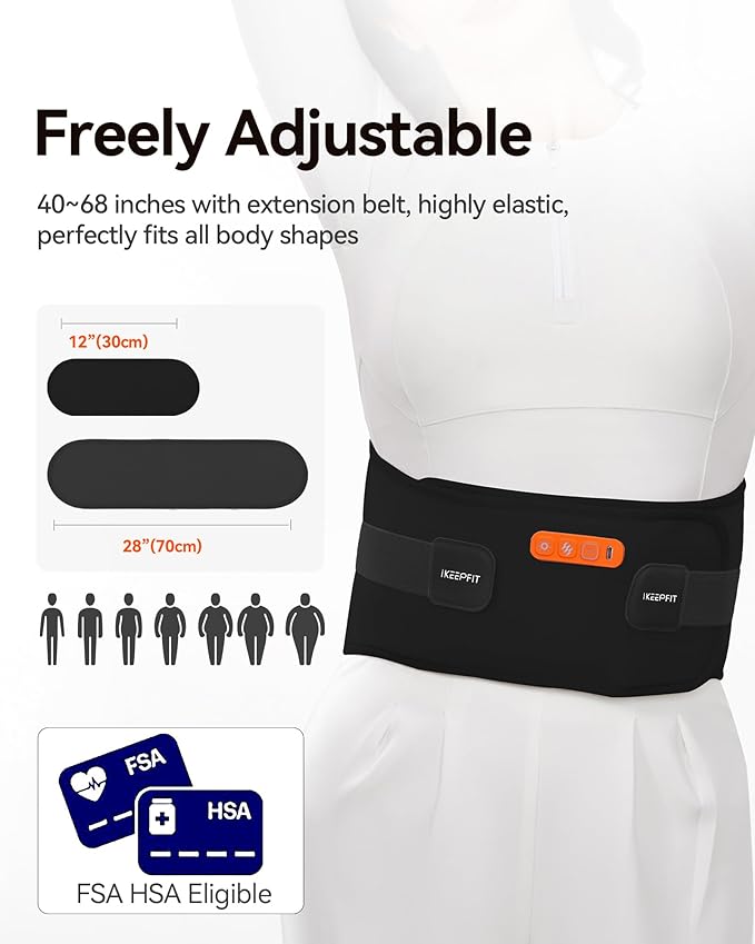 Portable Heating Pad with Massager for Back Pain Relief: MAXwarm 3.0, IKEEPFIT Electric Cordless Heat Pad for Period Cramps, Extra Large 65", 8000mAh Battery, Gift for Women Men (Black)