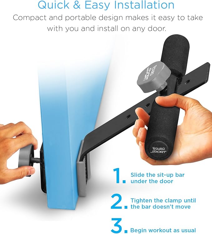 Aduro Sport Doorway Sit-Up Exercise Bar, Adjustable Reinforced Steel with Padded Ankle Bar, Perfect for Home Work or Travel - Fits Any Door
