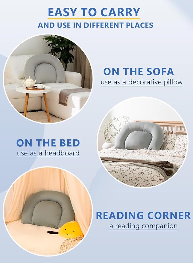 INSEN Reading Pillow, Back Pillow for Sitting in Bed for Reading, Nurse & Relax, Reading Pillow for Adults, Moms & Kids, Sit Up Pillow for Bed, Grey