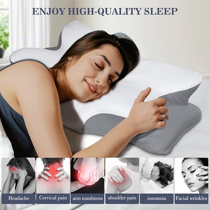 CCidea Ergonomic Contour Memory Foam Pillow for Side Sleepers, Breathable Cervical Support Pillow with Removable Cover