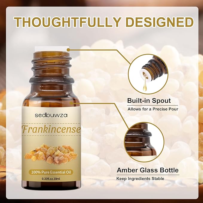 Sedbuwza Myrrh Frankincense Essential Oil Set, Myrrh Fragrance Oil Frankincense Scent Oil Set for Diffuser, Aromatherapy, Massage, Soap, Candle Making 2 x 10 ml