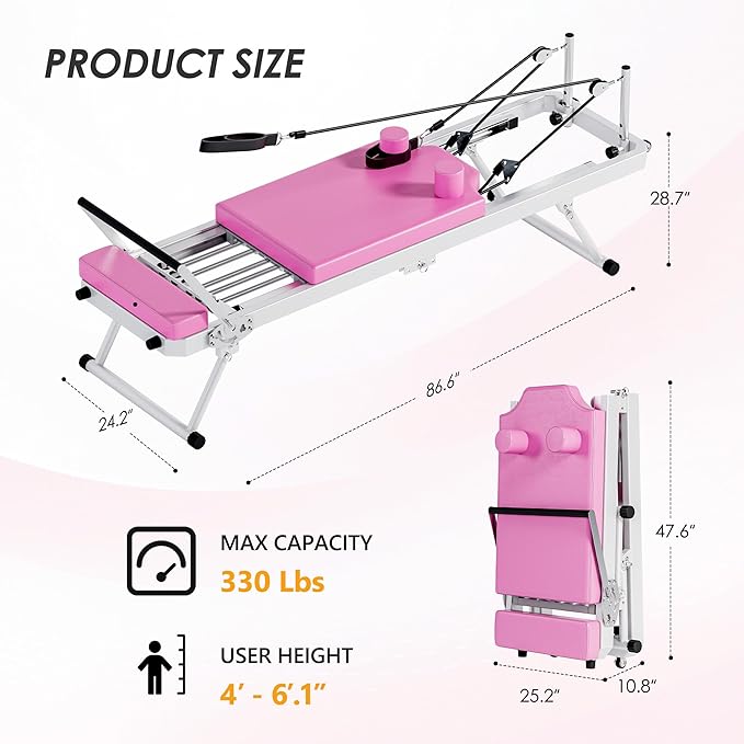 DlandHome Pilates Reformer, Foldable Pilates Reformer Machine with Springs & Resistance, Suitable for Advanced and Beginners Users Adjustable Pilates Equipment for Full-Body Home Workout Up to 330 lbs