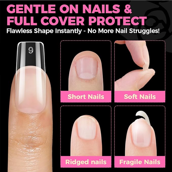 UNA GELLA Square Fake Nails, 504pcs Gel Nail Tips Clear Press on Nails Pre-shape for Full Cover Square Nails French False Nails For Nail Extension Nail Art Home DIY 12 Sizes False Gelly Tips