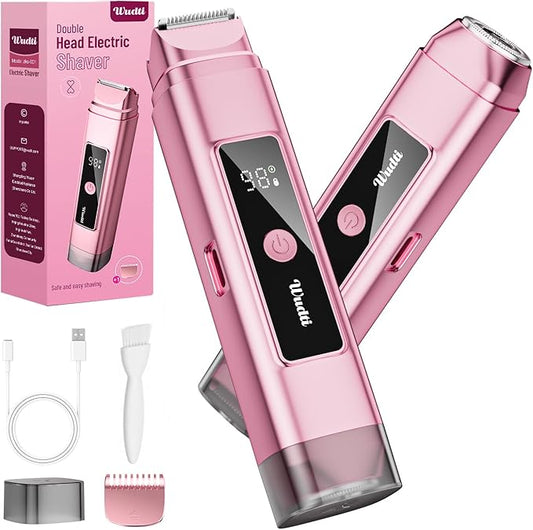 Lady Shaver & Trimmer Set - Electric Bikini/Body Razor with Dual Heads | IPX6 Waterproof, LED Screen, Rechargeable for Legs/Underarm