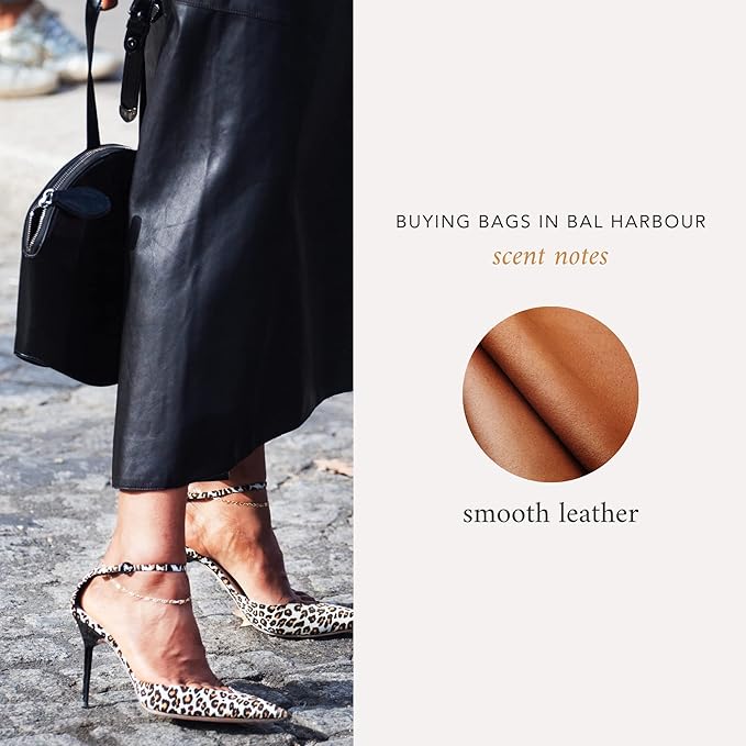 Literie Miami Inspired Scented Candle: Buying Bags in Bal Harbor - Smooth Leather Scent, 7.5oz, 40 Hour Burn, Vegan Soy & Coconut Blend Candle for Home Decor, Gift for Women & Men