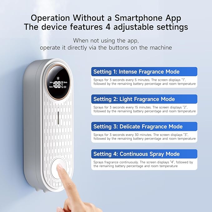 Bluetooth Essential Oil Air Freshener Diffuser with App Control - Waterless Aromatherapy Diffuser for Home, Office, Bathroom | 6 Essential Oils Included, Temperature Display