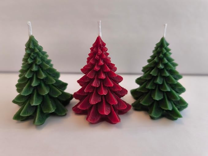 Handmade Beeswax Christmas Tree Candle – Set of 3 (Red & Green) | Natural Holiday Decor | Winter & Christmas Home Decoration | Eco-Friendly Gift