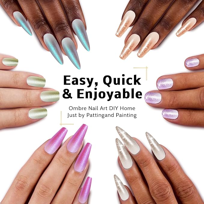 Glitter Pat Gel Nail Polish Palette, 16 Colors Blending Ombre Gel Polish Patting Gradient Painting Nails Art, No Wipe, UV/LED Cured, Aurora Mermaid Chrome Holographic (16 Colors E)