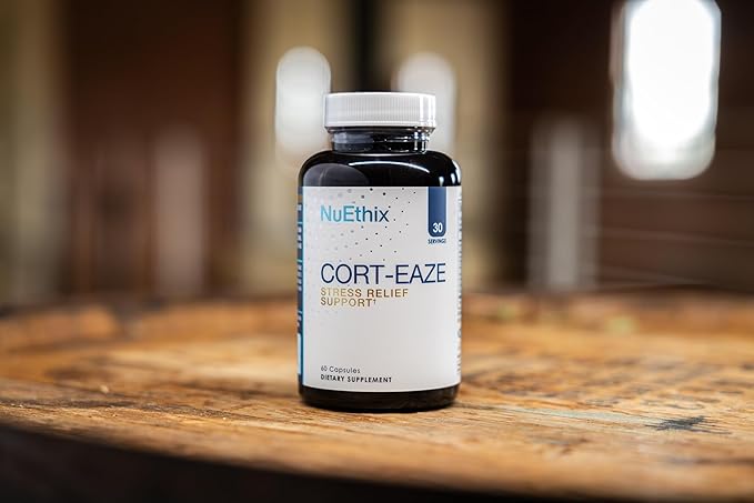 NuEthix Formulations Cort-Eaze - Cortisol Supplement - Health Support Supplement with Ashwagandha, L-Theanine & Rhodiola Rosea - Relaxation and Deep Sleep, 60 Capsules, 30 Servings