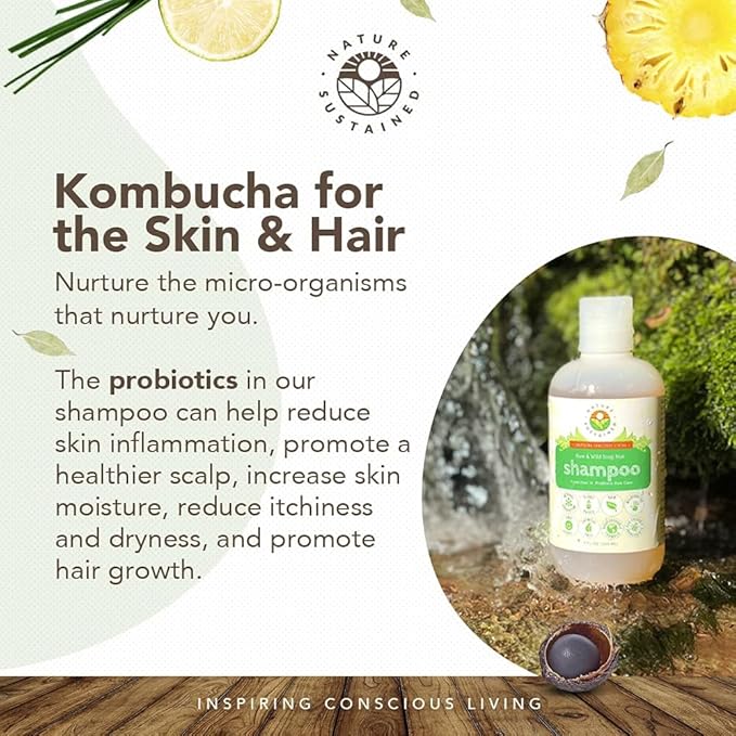 Nature Sustained Natural Shampoo - Organic, Raw & Wildcrafted with Probiotics, Hypoallergenic Natural & Sulfate Free Shampoo for Sensitive Scalp, Dry Hair, Dandruff, Eczema & Psoriasis, 9oz, Original