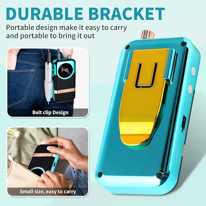 LIMEGIRL Professional Electric Nail Drill Kit 45000RPM Portable Cordless Toenail Cordless Toenail Machine with 14 Drill Bits and Base for Women (Green)