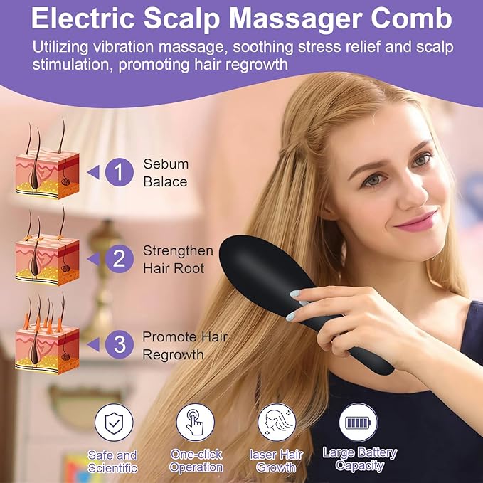 Hair Oil Applicator for Scalp, Electric Scalp Massager Comb, Hair Brush for Hair Fluid Essential Oil Serum, Use for Home & Travel (Black)