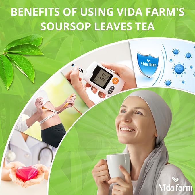 VIDA FARM 100 Soursop Tea Bags, 100% Natural Pure Soursop Graviola Leaves Tea Bags, Pleasant Taste, Natural Flavor, Caffeine Free, Guanabana Leaves Guyabano Tea